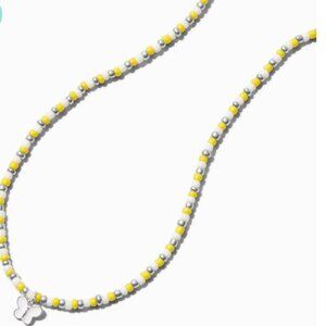 Icing Yellow & White Beaded Butterfly Pendant Necklace